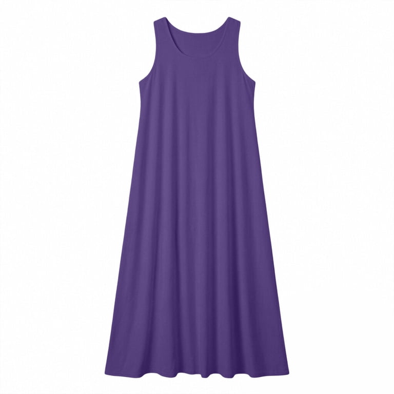 asdoklhq Petite Dresses For Women Formal Wedding Guest Casual Plus-Size Camis Sleeveless Round Neck Dress Purple 5X