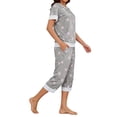 thumbnail image 5 of Njagoc3 Women's Short Sleeve & Capri Pajama Set - Gray & Ditsy Floral Print Cozy Everyday Home Wear, 5 of 6