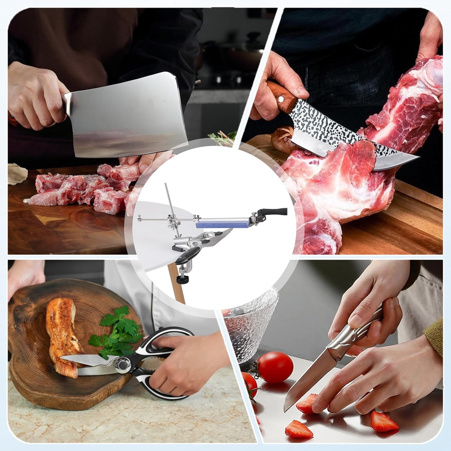 RX-009 Professional Knife Sharpener with 4 Whetstones, 360 °   Rotation Flip Design, Fixed Angle Stainless Steel Kitchen Chef Tool