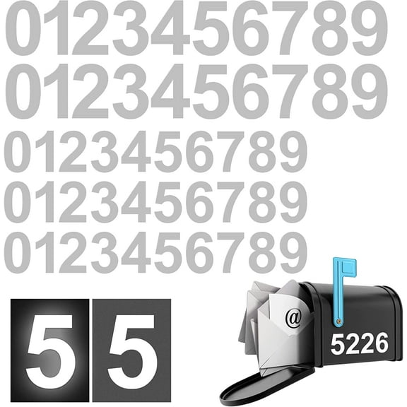 Reflective Mailbox Numbers for Outside - 50 Pieces (0-9) Waterproof, Self-Adhesive, Vinyl & Die-Cut White Number Stickers for House, Door, & Cars - 5 Sets (3 Inches x 3 Sets,4 Inches x 2 Sets)