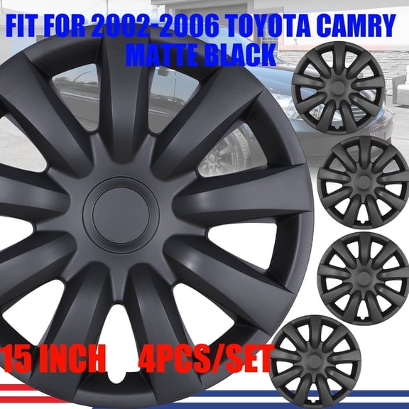 (4Pcs/Set)15" Hubcaps Steel Wheel Rims Cover Fit for 2002-2006 Toyota Camry PP Material Snap on Installation(15-inch,Matte Black)