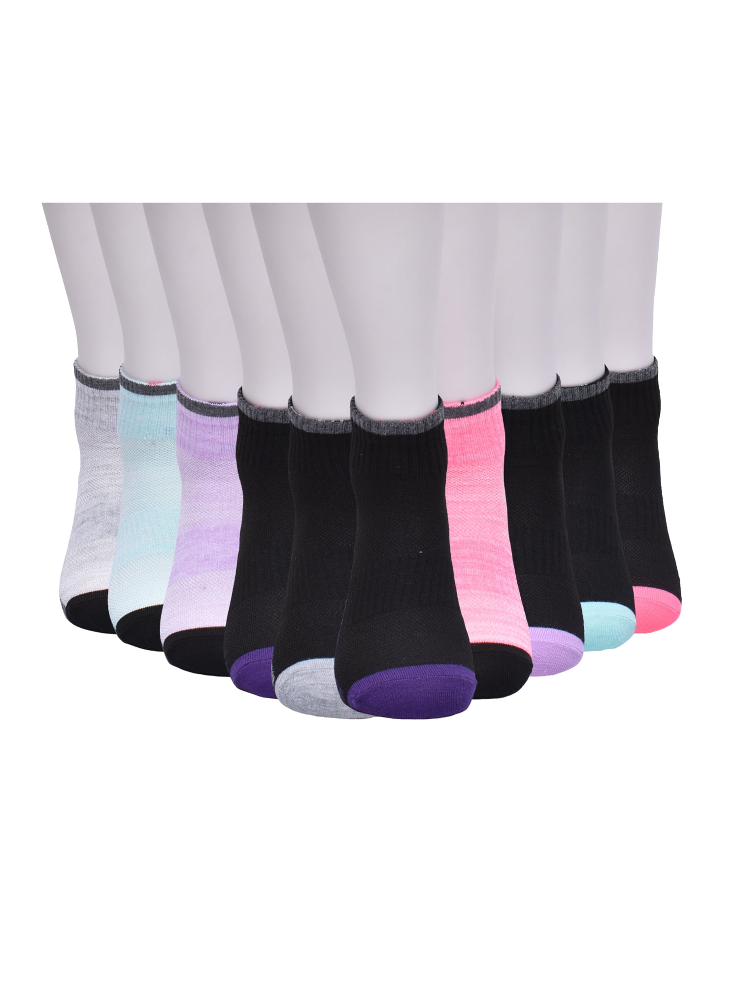 Athletic Works Girls Cushioned Ankle Socks, 10-Pack, Sizes S (6-10.5) - L (4-10)