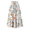 thumbnail image 2 of Women's Floral Midi Skirt, Drawstring High Waist Tiered Pleated Skirt, Casual Boho Skirt for Vacation, Daily Wear and Spring Outfits,Beige,L, 2 of 7
