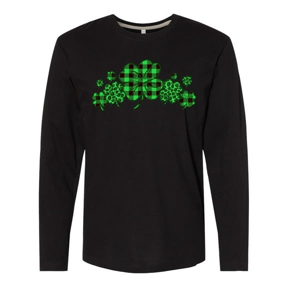 Inktastic St. Patrick's Day Clovers in Plaid Long Sleeve T-Shirt