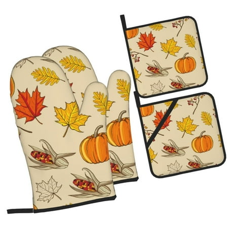 

Pofeuu Rustic Harvest Time Print Oven Mitts and Pot Holders 4 pcs Set High Heat Resistant 500 Degree Extra Thicken Long Kitchen Cotton Oven Glove for Cooking