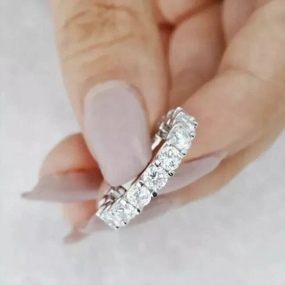 1.22Ct Round Cut Lab-Created Diamond Eternity Band Ring 14K White Gold Plated Silver