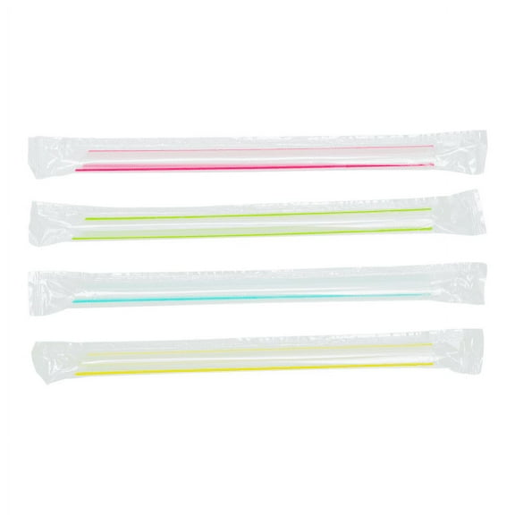 Karat 7.5'' Boba Straws (10mm) Poly Wrapped - Mixed Striped Colors - 2,000 ct
