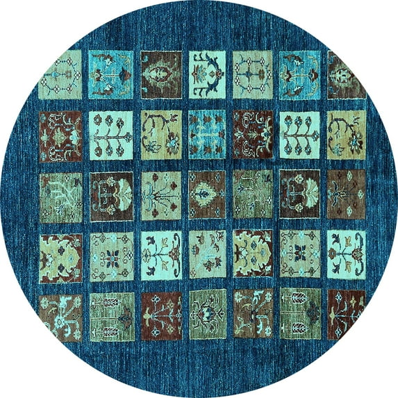 Ahgly Company Machine Washable Indoor Round Abstract Light Blue Modern Area Rugs, 3' Round