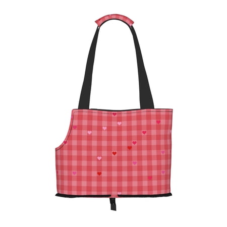 Dog Sling Carrier, Small Dog/Cat Soft Side Carrier Tote Bag for Subway/Shopping/Hiking/Travel-Red Heart Square Pattern