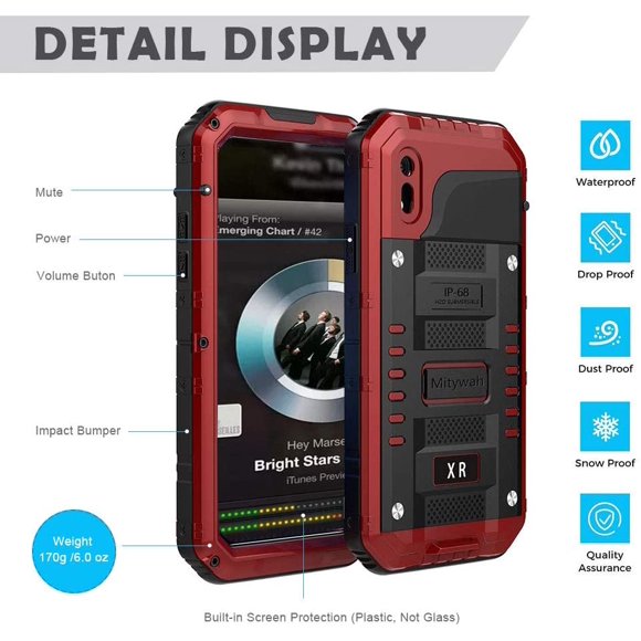 Mitywah Étui iPhone XR Robuste Imperméable Antichoc Anti-Poussière Métal Robuste Protection Complète Écran Intégré