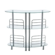Mango Steam Contemporary Home Bar Liquor Table | Modern Clear Tempered Glass Shelves | 41 H x 47 L x 13.6 D