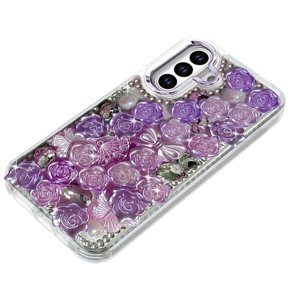 Case for Samsung Galaxy S26 Muti-Color Floral Fashion Bling Crystal 3D Full Diamonds Stones Sparkle Rhinestone Glitter Hybrid, XPM Phone Cover fit Samsung s26 [Purple]