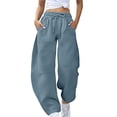 thumbnail image 2 of FUNUONY Womens Wide Leg Barrel Pants Elastic High Waisted Trousers Loose Casual Palazzo Pants with Pockets Cropped Relax Fit Trouser Ankle Pants Sports Pants Curved Wide Leg Pants Sweatpants Blue Xl, 2 of 9