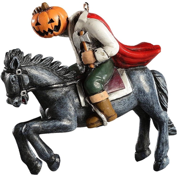 Hzzsbu Resin Pumpkin Head Headless Horseman Figurine, Horror Desktop Ornament for Home Office Layout