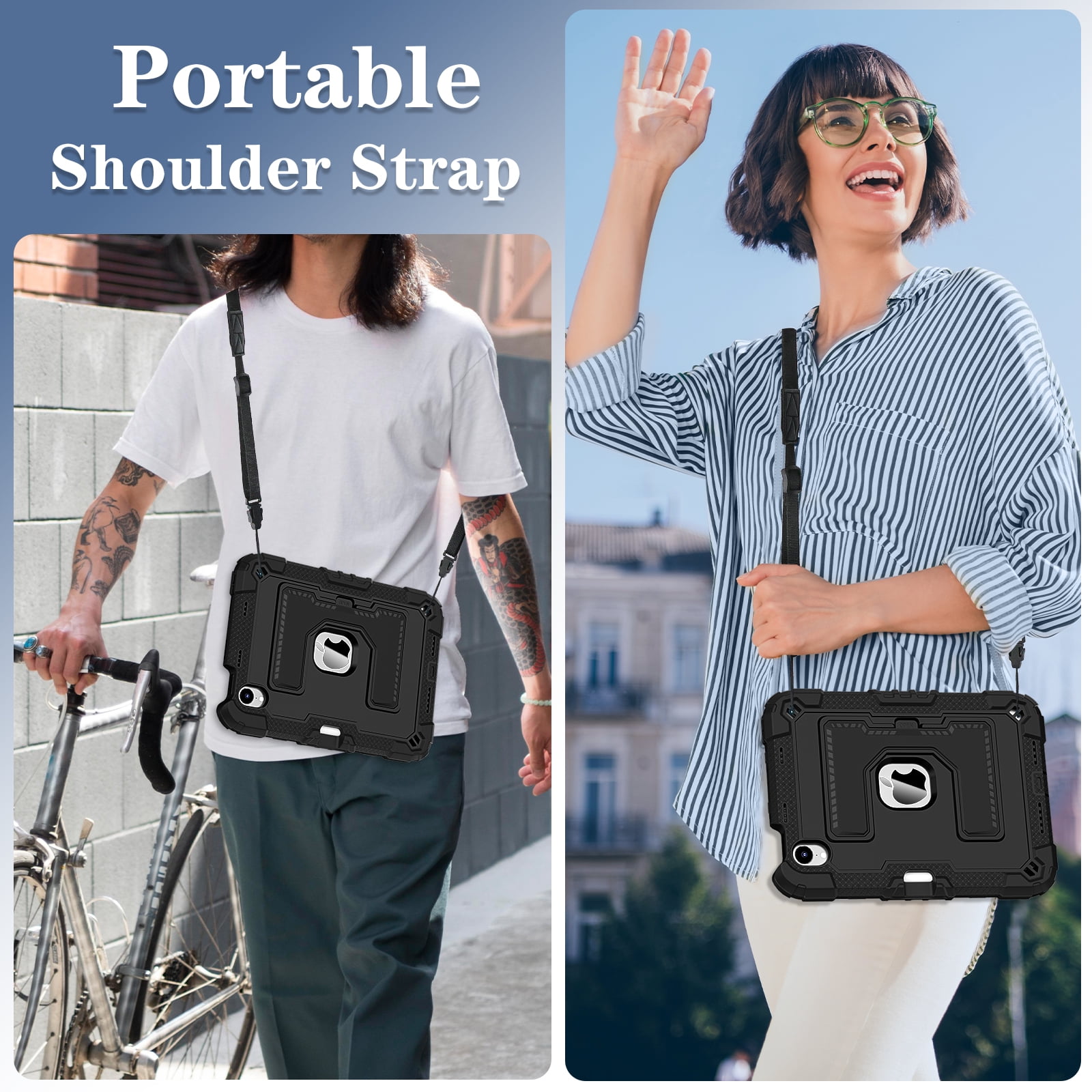 Dteck Case for iPad Mini 7 (A17 Pro) 2024 / Mini 6 2021 8.3 inch,Heavy Duty Kickstand Case with Shoulder Strap Shockproof Rugged Cover Built-in Pencil Holder for Pad Mini 7th/6th Gen 8.3" ,Black