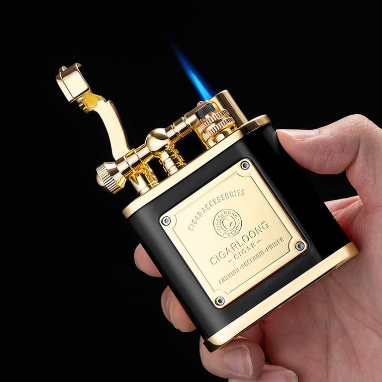 cigarette lighter ignition Desktop Cigar Lighter With Windproof Direct Thrust And Ignition Stone  Cigarette Kit Gift Box Cl-110