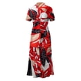 thumbnail image 4 of Ruyang Summer Dresses for Women Women Elegant Floral Print High Waist Stand Collar Short Sleeve Shirt Dress Long Dresses for Women Casual, 4 of 5