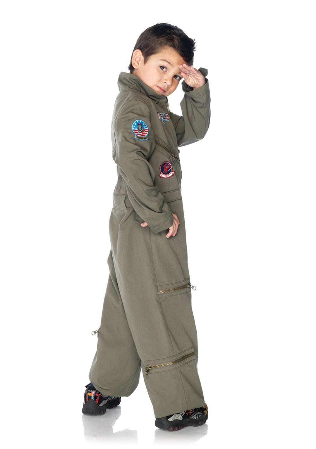 Leg Avenue Top Gun Flight Suit Fancy-Dress Costume for Boys with Patches for Children, Small 4-6