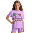 thumbnail image 3 of CCRFTGI 250th Anniversary Summer Outfits for Kids Girls Size 8 2 Piece Outfits Patriotic Cute Clothing Sets 4th of July Happy America 250 Tee Top and Shorts Sport Light Purple 5-6 Years, 3 of 6