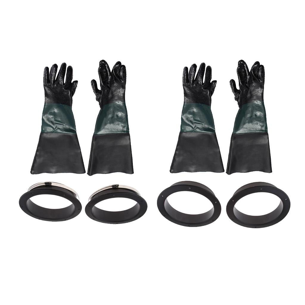 2 Pair of Heavy Duty Gloves with 4 Glove Holders for Sand Blast Cabinet Accs 