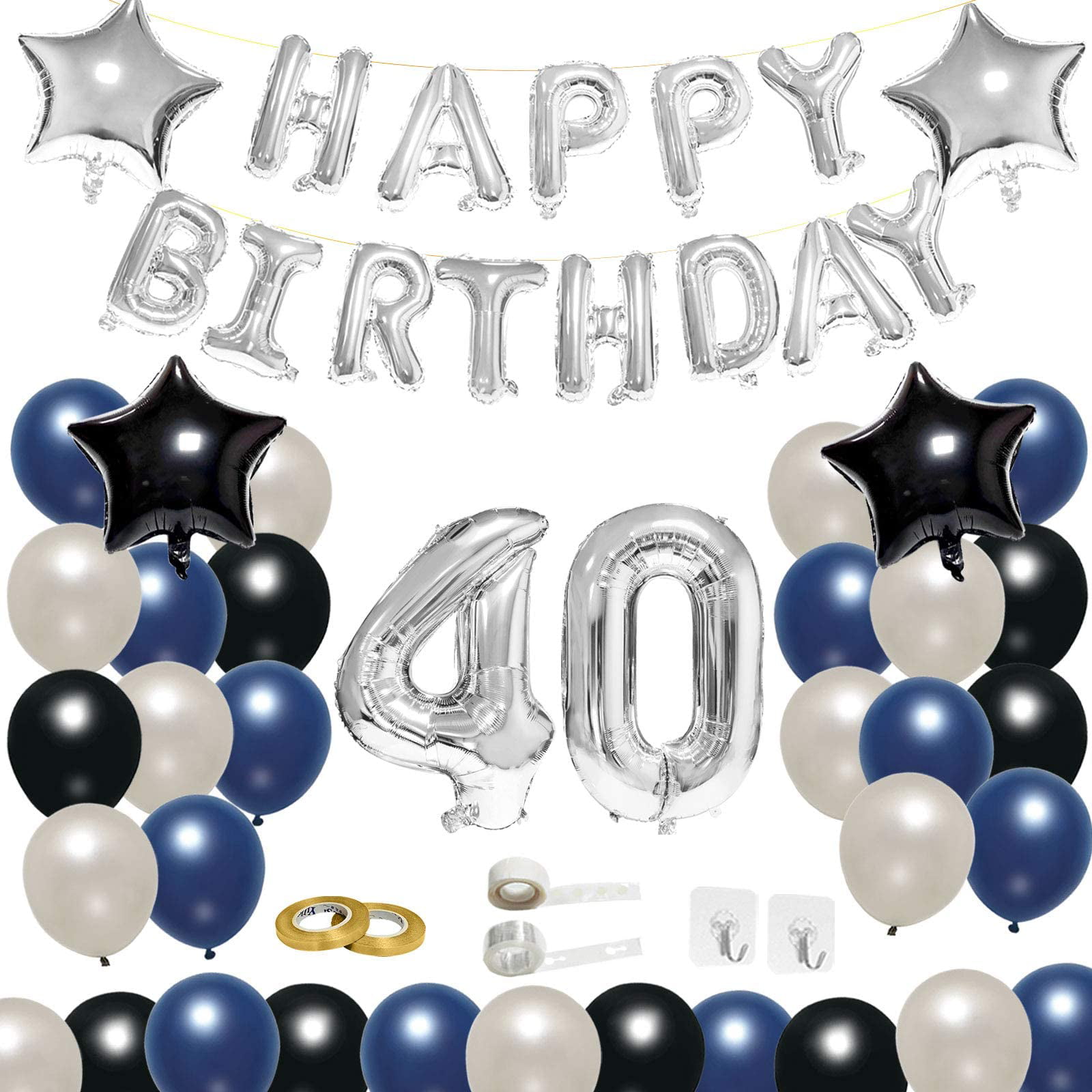 Silver & Black 1st Birthday Decorations for Baby 40 Number Balloon