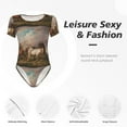 thumbnail image 4 of Gaeub Three Horses Oil Painting Print Women's Short Sleeve One Piece Swimsuit Sexy High-Waisted Bodysuit Bathing Suit for Swimming, Beach, Sports-XX-Large, 4 of 7