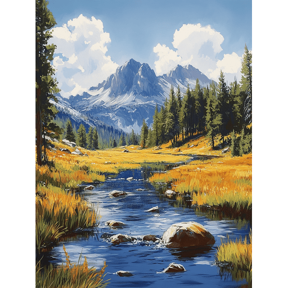 Mountain Stream Landscape Canvas Print/Wall Art, Perfect for Living Room, Bedroom, Office, Bathroom, and Hallway Decoration.