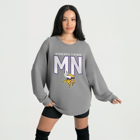 Women's Gameday Couture Gray Minnesota Vikings Oversized Pure Motion Corded Sweatshirt