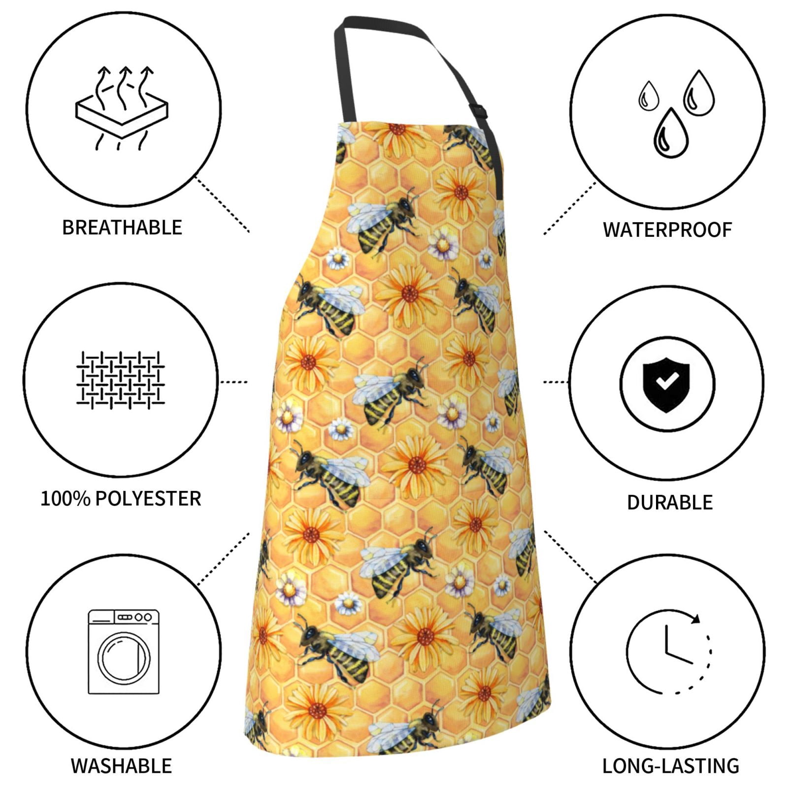 Kdxio Bee Wasp Apron with Pockets Adjustable Kitchen Aprons for Men Women Waterproof Aprons for Cooking,Drawing,Crafting, Baking Household Cleaning