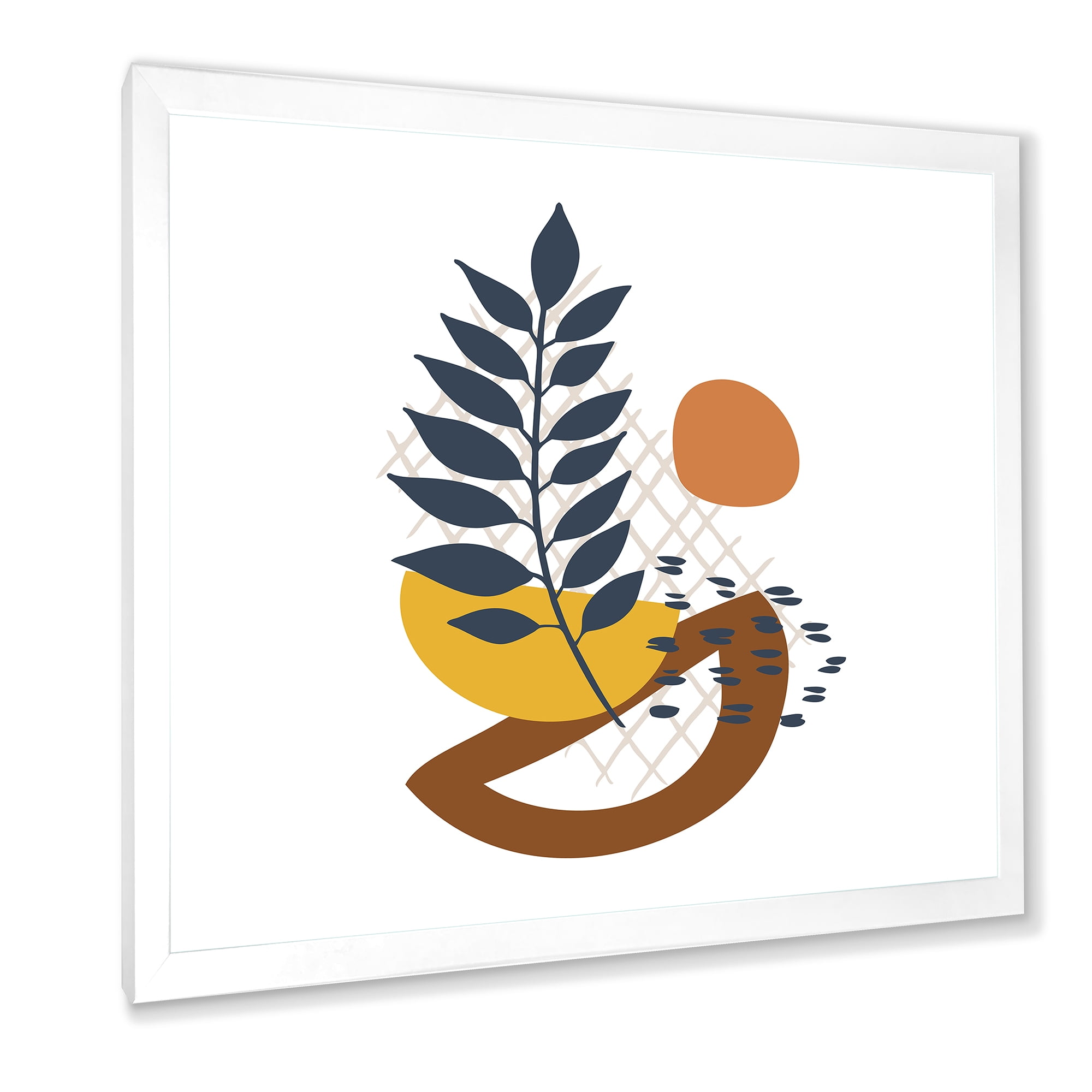 Designart 'Abstract Leaves With Elementary Shapes' Modern Framed Art Print