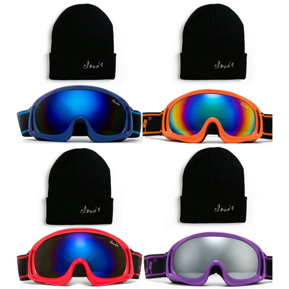 Cloud 9 - Professional Kids Snow Goggles Anti-Fog Dual PC Lens UV400 Snowboarding Ski Goggles for Girl & Boy with Matching Color Beanie
