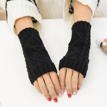 

1 x Gloves Women Gloves Short Sleeve Knitted Gloves Winter Warm Gloves 20 cm Black
