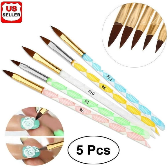 5Pcs Acrylic Nail Polish Brush Set, UV Gel Tips Builder Nail Art Carving Pen, Dotting Painting Flower Polygel Brushes, Drawing 3D Patterns, Nylon Hair Manicure Tools For Salon & DIY, Nail Art Pens Kit