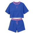 thumbnail image 7 of IUYRTFE Women's 2-Piece Short Sleeve Relaxed Fit Set Round Neck Top and Drawstring Shorts Casual Outfit, 7 of 7