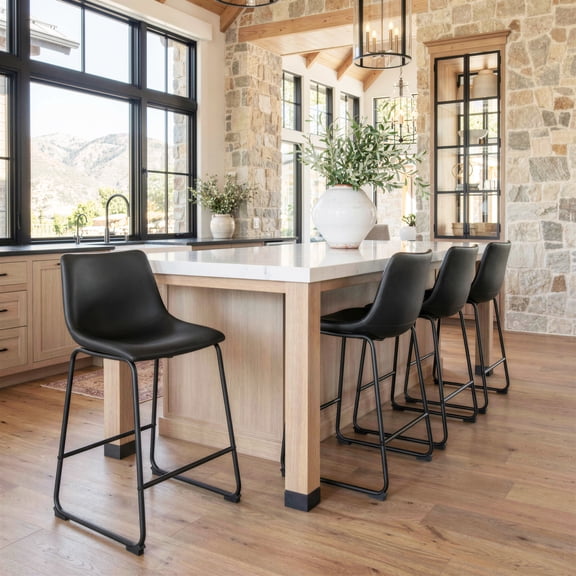 Smart Counter Stool Black Counter Stool, Transitional Style, Plush and durable faux leather fabric, Steel, Indoor Bar