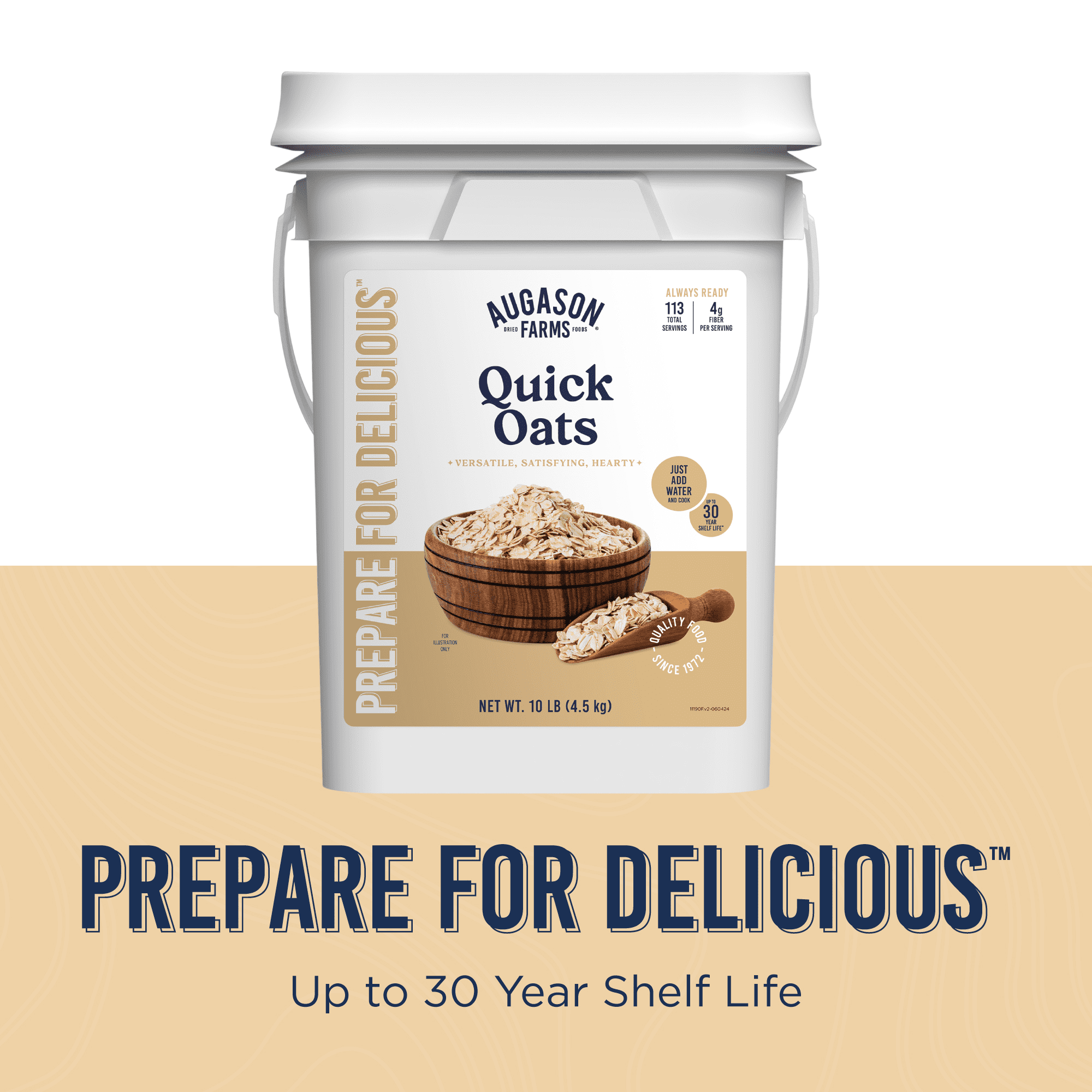 Quick Oats Emergency Food Supply, 113 Servings, 30 Year Shelf Life, 4 Grams of Fiber per Serving - Dehydrated Meals, Survival Food Camping Essentials, 4 Gallon Bucket, Just Add Water