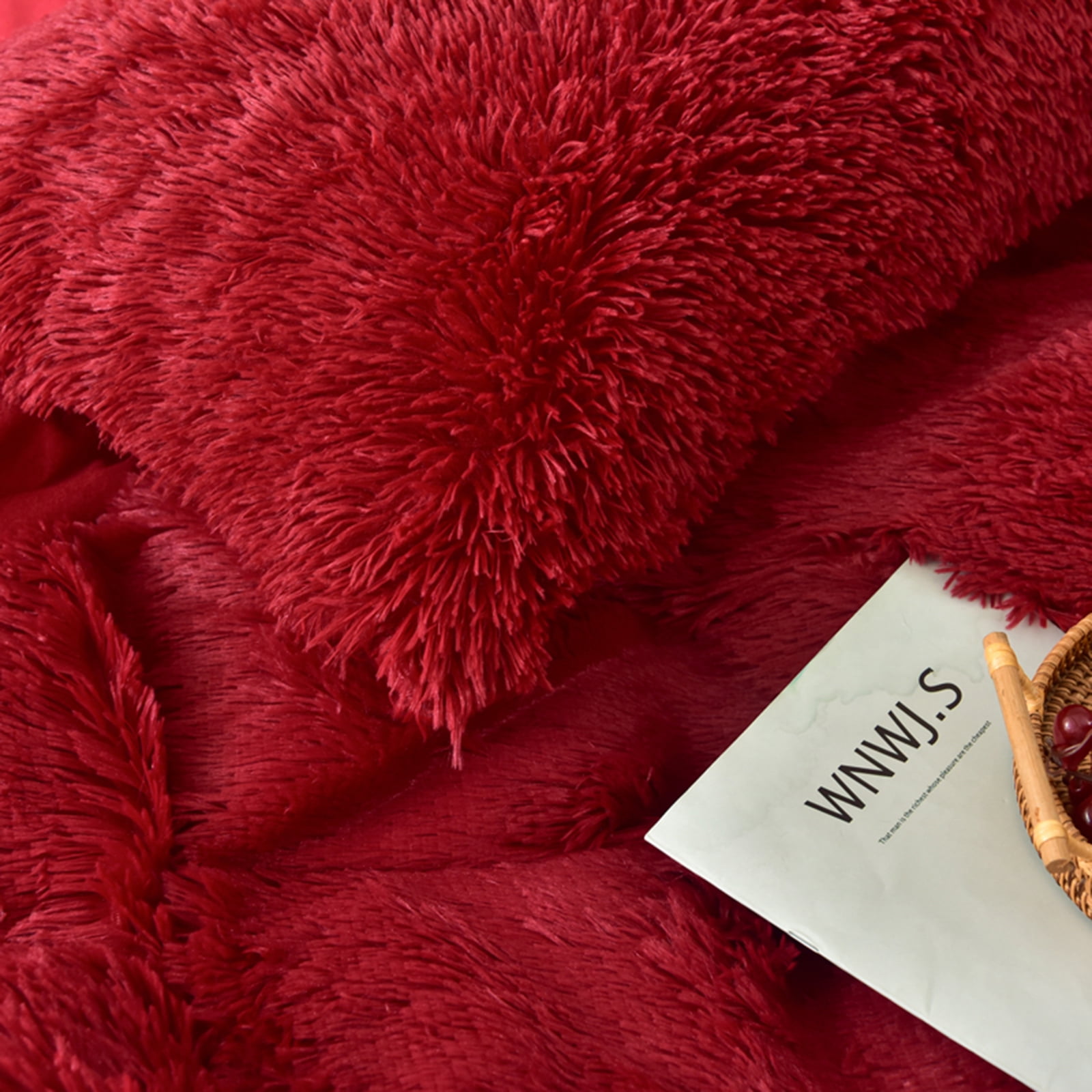 MorroMorn 5 PCS Shaggy Duvet Cover Bedding Set - Fluffy Comforter Cover Long Faux Fur Luxury Ultra Soft Cozy (Dark Red, King/California King)