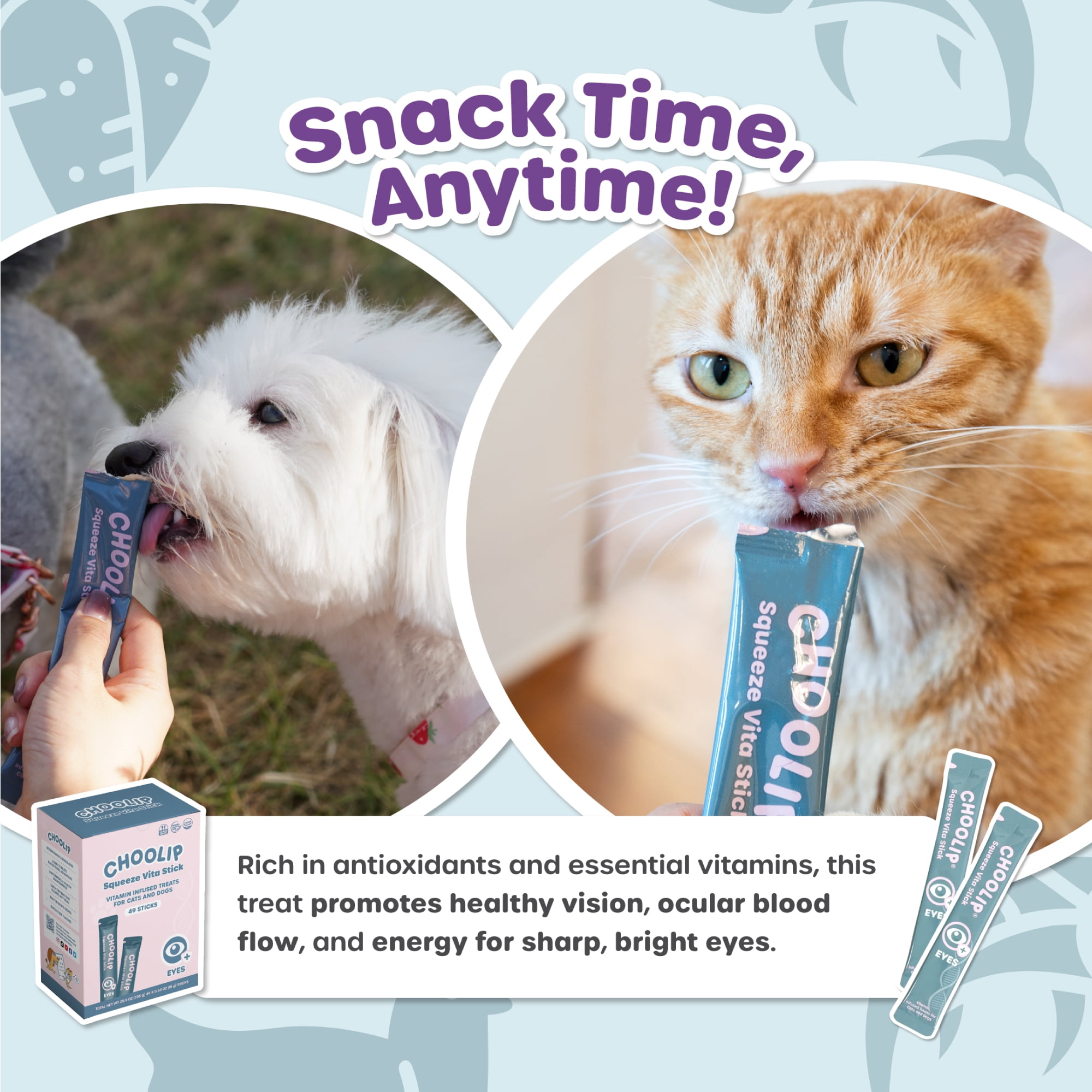 Choolip Vita Stick Eye Support Lickable Treats for Cats & Dogs, 25.9 oz (7 Pouches, 49ct)