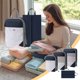 thumbnail image 1 of Juego de bolsas de almacenamiento de compresión de viaje | Juego de cuatro piezas organizador de equipaje | Cubos de embalaje impermeables para ropa y zapatos de nailon | Bolsas de viaje que ahorran, 1 of 6