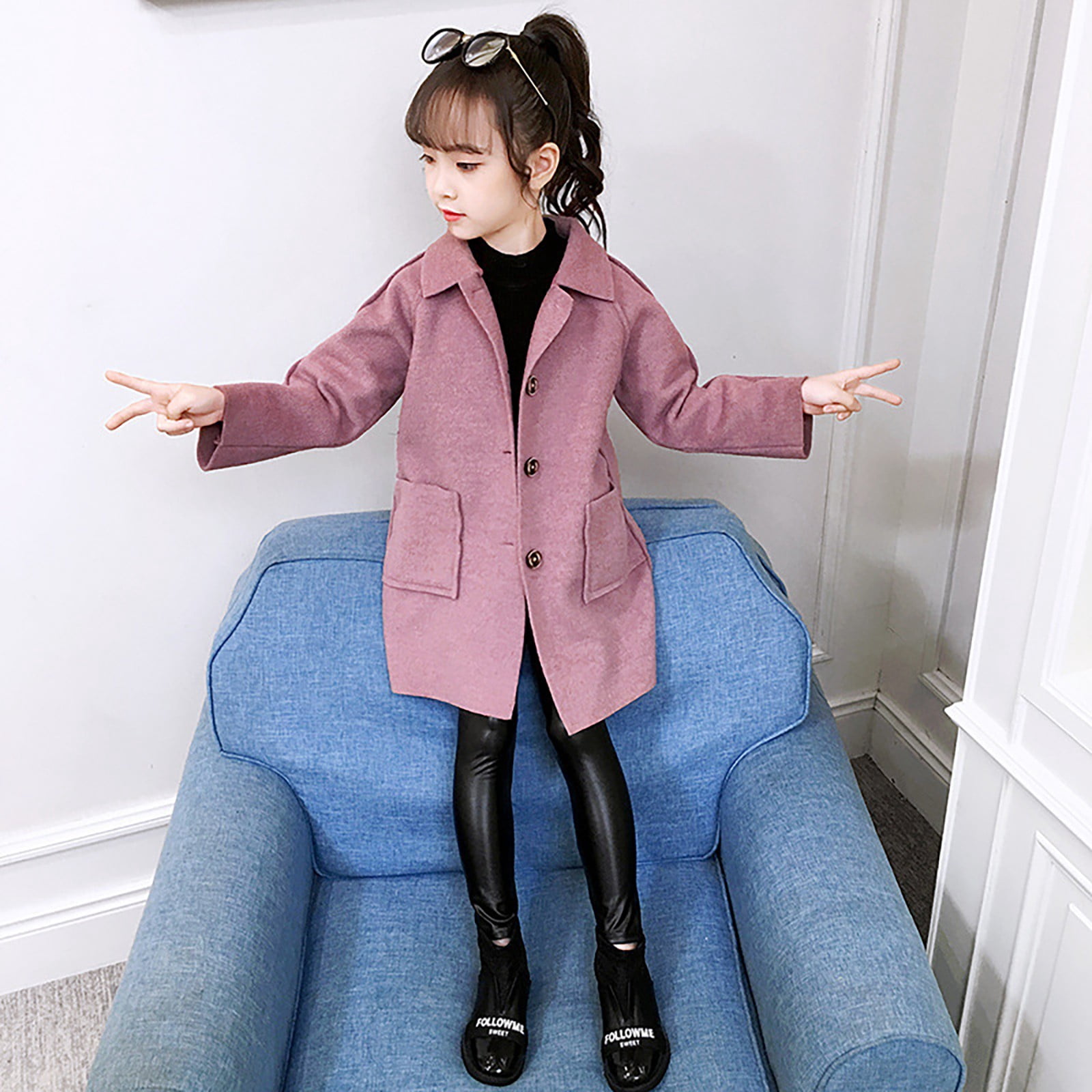 Coerni Girl Dress Coat Toddler Baby Girl Clothes Jacket Coat Long Sleeve Solid Color Buttons Dress Coat Fall Winter Outfit