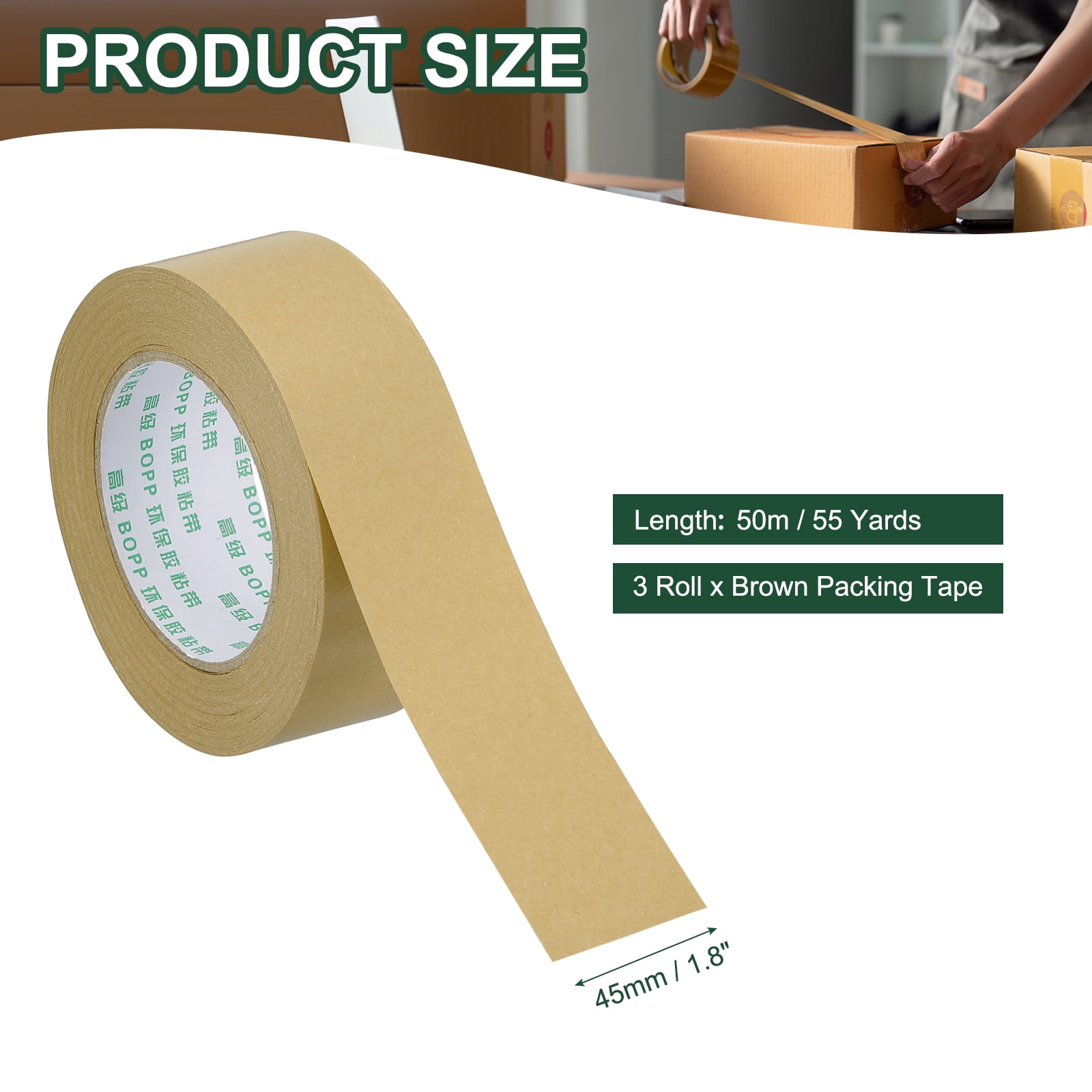 Uxcell 3.9" x 55 Yards Brown Packing Tape, 2 Roll Heavy Duty Kraft Tape for Sealing Cardboard Boxes