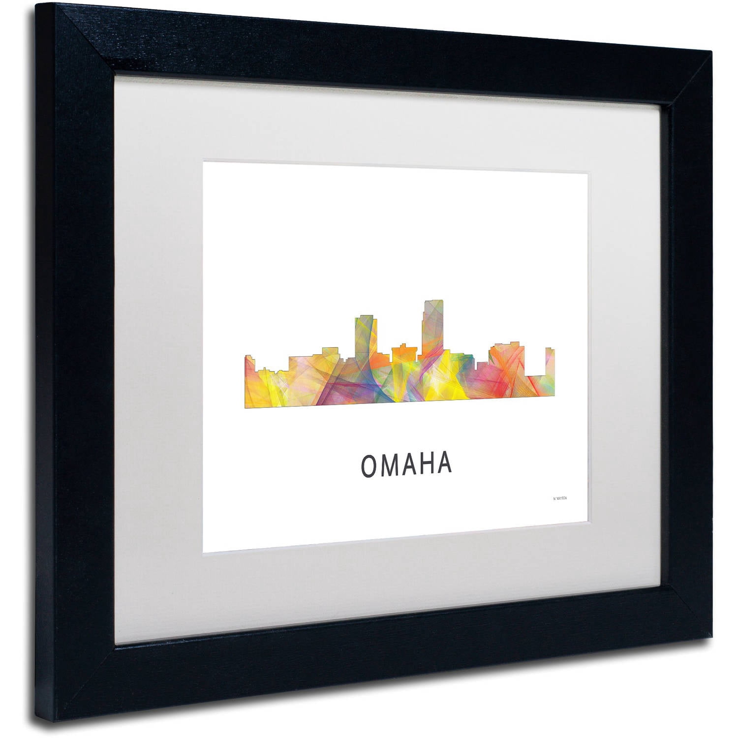 Trademark Fine Art 'Omaha Nebraska Skyline WB-1' Canvas Art by Marlene Watson, White Matte, Black Frame