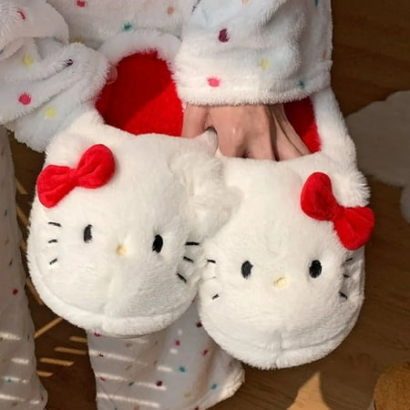 

Sanrio Kawaii Hello Kitty Women Home Plush Slippers Winter New Sweet Cute Girls Anti Slip Indoor Cotton Shoes Fashion Warm Shoes