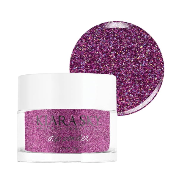 Kiara Sky Polvo para inmersión de uñas de larga duración, tonos morados, 1 oz, chispa morada