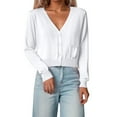 thumbnail image 2 of HOWPAY Womens Cardigan Sweaters Button up V Neck Long Sleeve Solid Color Casual Jacket Knit Cable Lightweight Soft Loose Y2K Fall Outfits White XL, 2 of 5