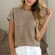 thumbnail image 3 of Moda de Verano de las Mujeres Casual Montado Color Sólido Cuello Redondo de Punto Camiseta de Poliéster Ligero Suave Cómodo de Manga Corta, 3 of 5