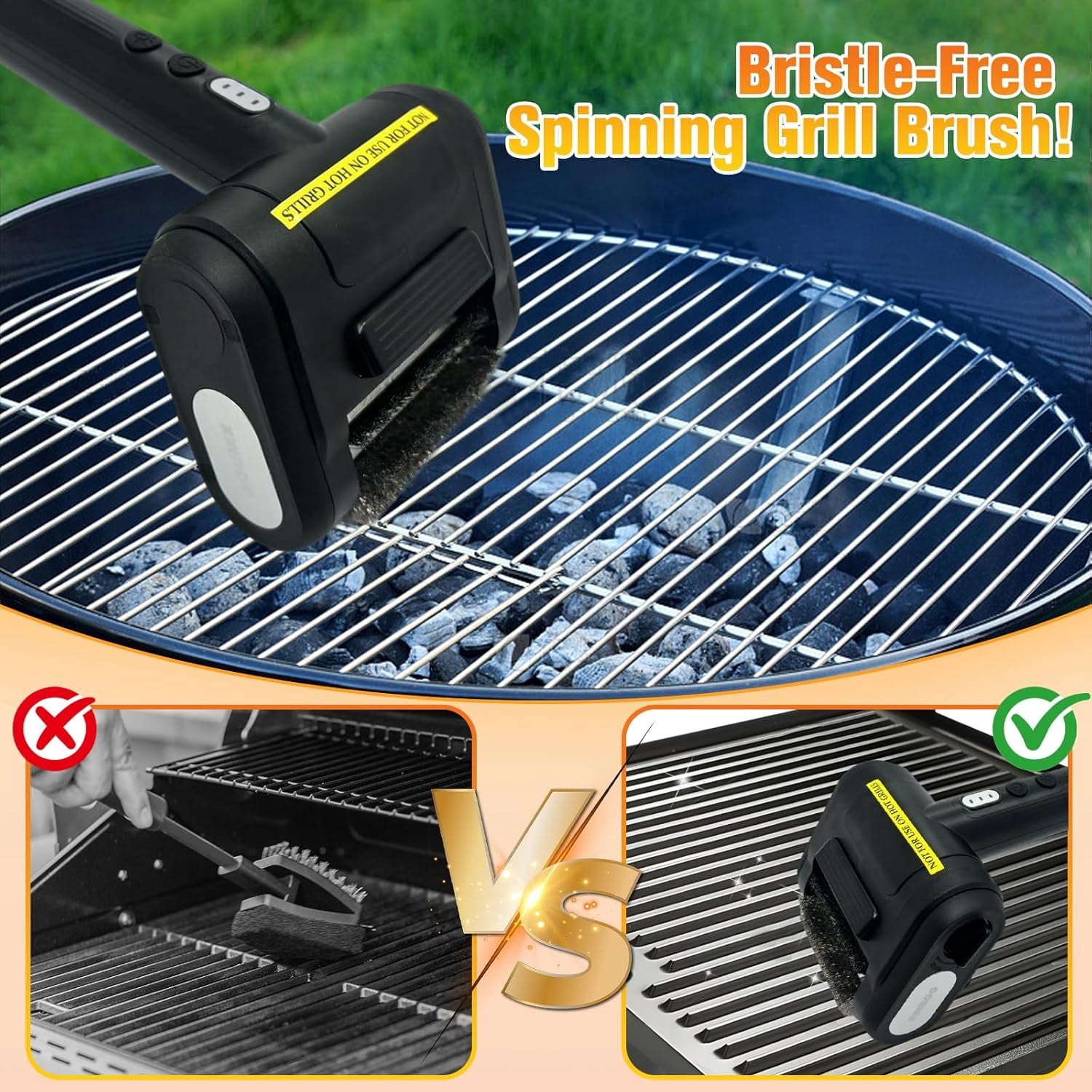 Electric Grill Brush Bristle for Outdoor Grill, Grill Cleaning Brush Rechargeable BBQ Cleaner Brush Head,Safe Grill Brush with Scraper for Cast Iron Stainless-Steel Grates,Black