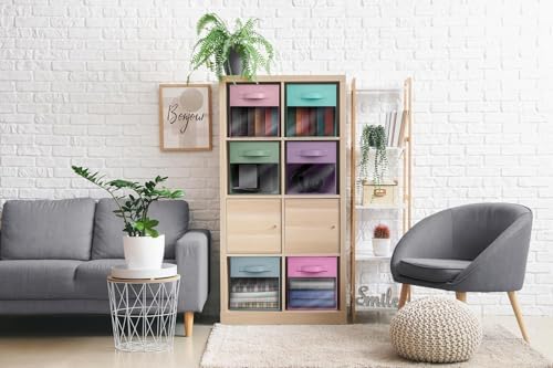 11 Inch Storage Bins with Clear Window - 6 Foldable Baskets for Organizing Clothes, Toys, Books - Sturdy Collapsible Fabric Storage Cubes with Handle - Storage Baskets for Shelves, Closets