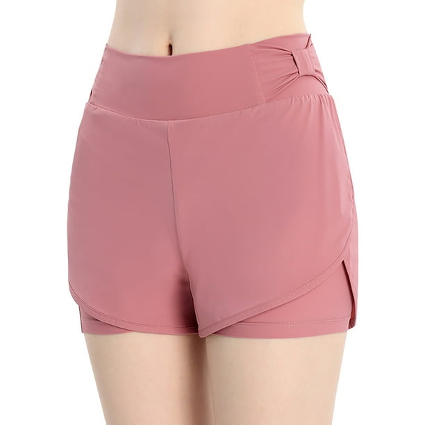 Aayomet Women's Workout Shorts Double Layer Running Gym Yoga Athetic Casual  Summer Shorts Hot Yoga Shorts Women,Pink XL