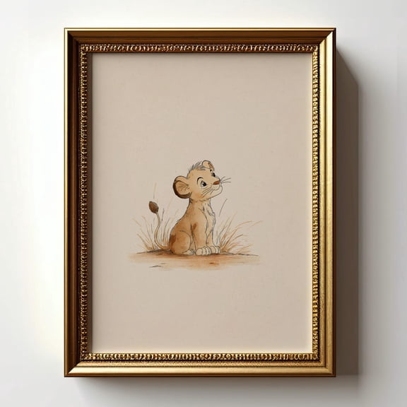 Baby Lion Poster, Neutral Safari Nursery Art For Whimsical Kids Room Decor